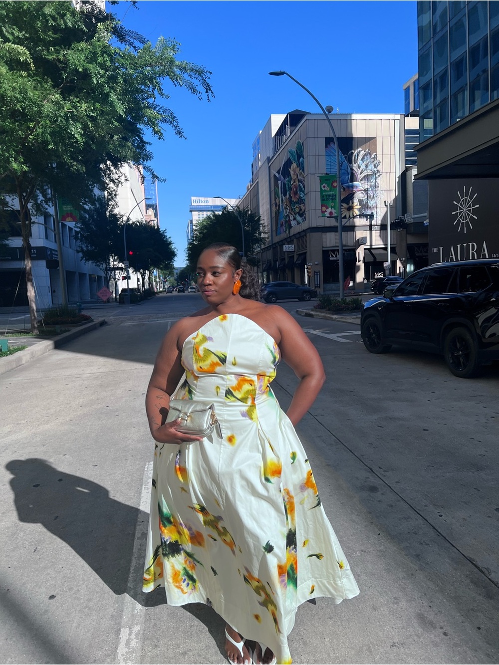 ASOS Strapless Floral Midi Dress in Light Mint and Yellow